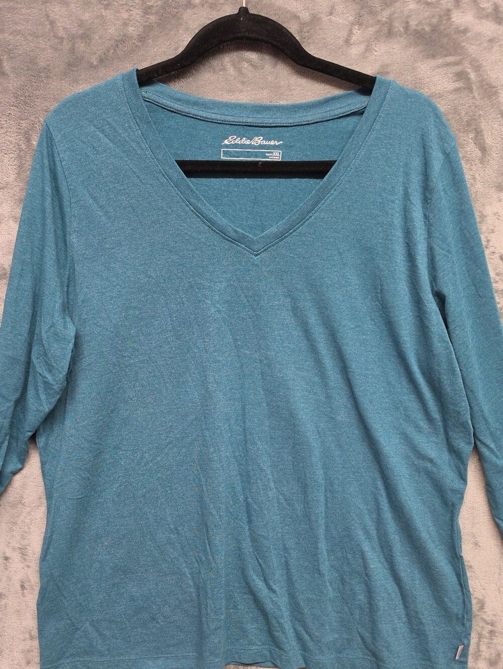 Eddie Bauer Teal V-Neck Long Sleeve Tee Sz XXL